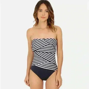 Miraclesuit Black/White Strapless Lucky Strike Layered Muse Bandeau Swimsuit